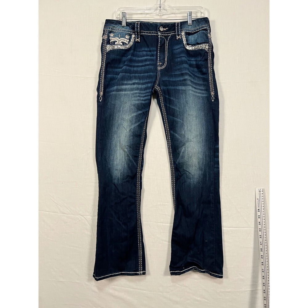 Rock Revival Ellis Easy Boot Dark Wash Sequin Embellished Jeans Size 29 E206